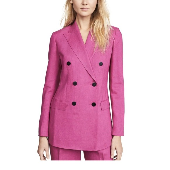 Theory Hot Pink 100% Linen Double Breasted Tailored Blazer Jacket Size 2 $595 - Picture 8 of 9